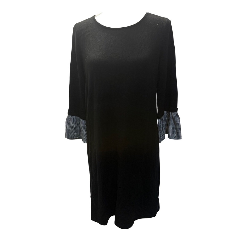 A Line Sweater Black Dress Flutter Plaid Sleeves Womens Medium Festive Holiday